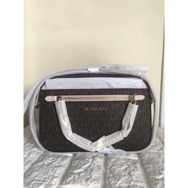 MK Jet Set LG Zip Chain Sign Brown Pink