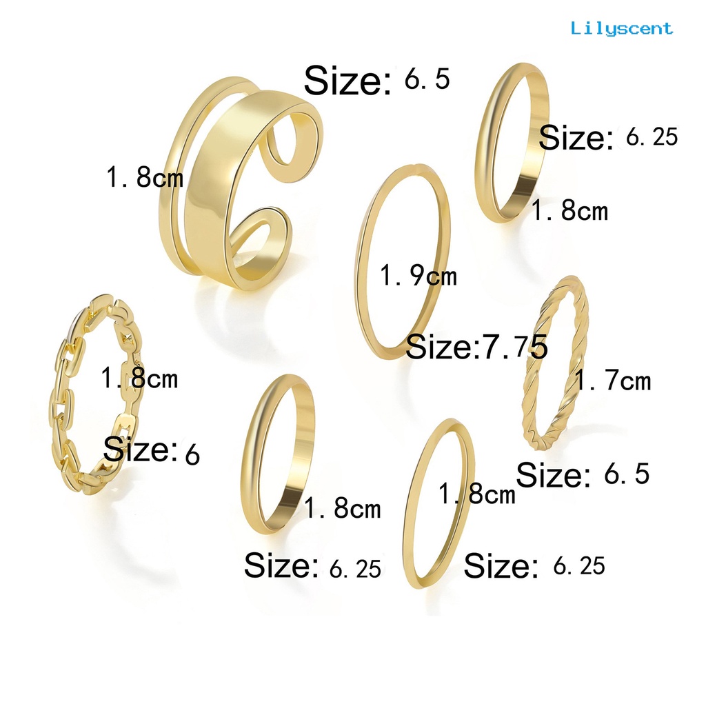 [LS]7Pcs /set Cincin Knuckle Wanita Geometris Pembukaan Adjustable Hip Hop Stackable Finger Rings Untuk Pesta Club Cosplay