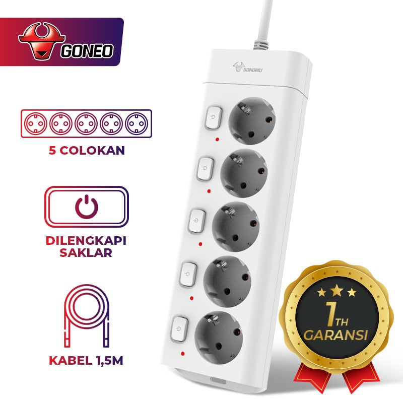 Stop Kontak Single On/Off Power Strip 5 Lubang GONEO G3050 Kabel - Kabel 1,5M