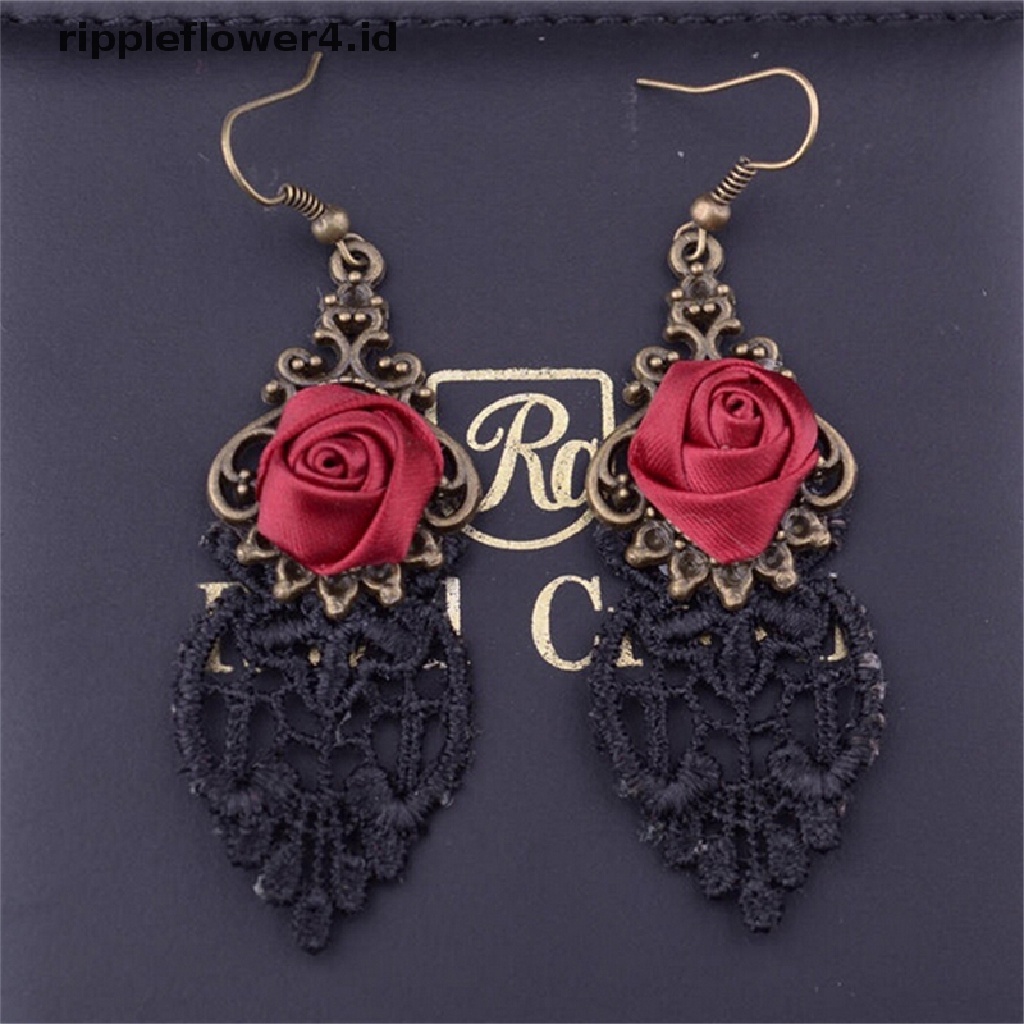 {rippleflower4.id} 1x Fashion Baru Aestheticisme Gothic Victoria Retro Lace Vintage Pendant Earrings~