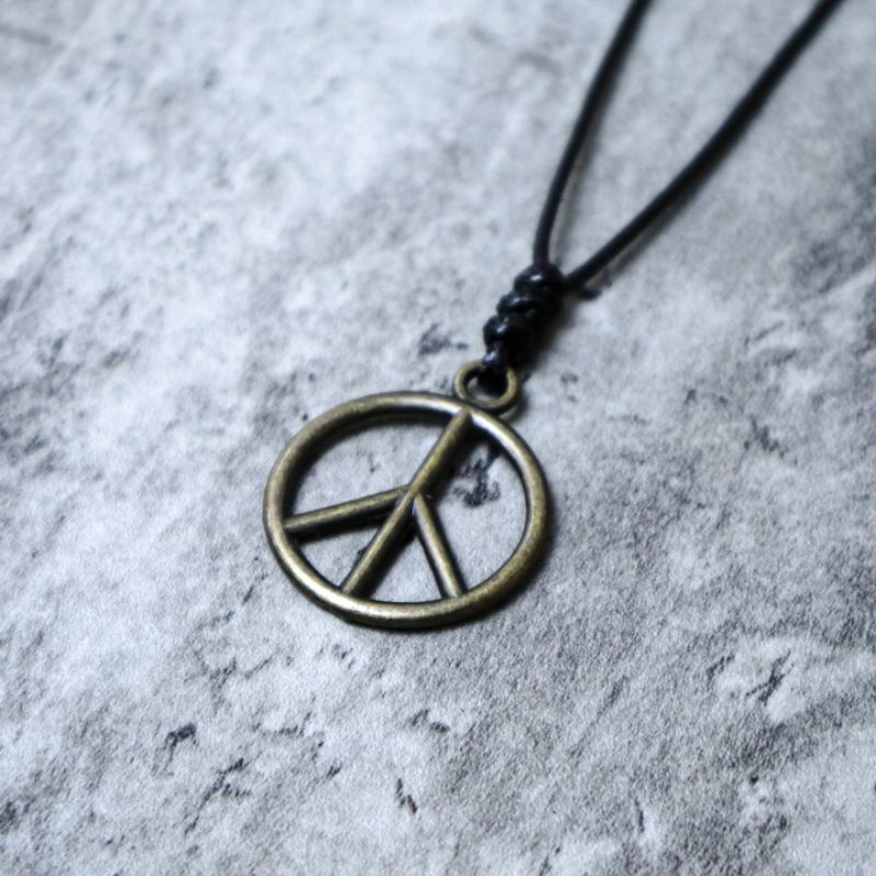 Kalung Tali Pria Liontin Bandul Peace Logam Bronze Necklace Adjustable