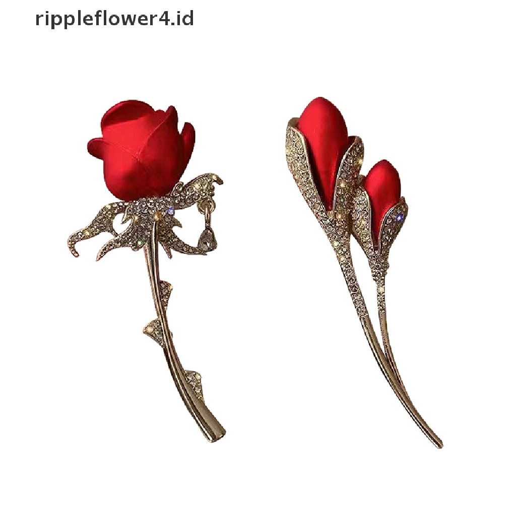 {rippleflower4.id} Mawar Merah Bros Pin Wanita Lencana Kerah Pin Gadis Mantel Jas Baju Dekor~