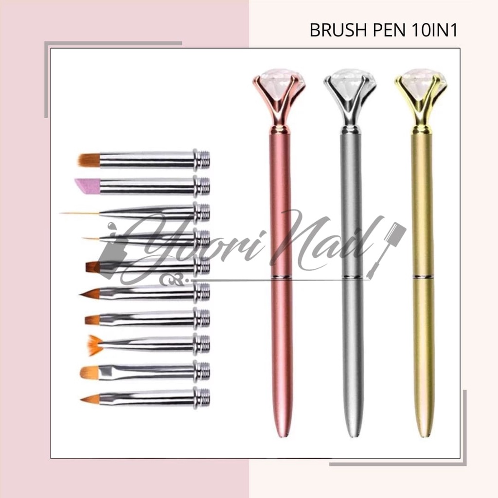 Brush Pen 10in1 nail art brush kuas nails painting gel acrylic liner striping oval brush