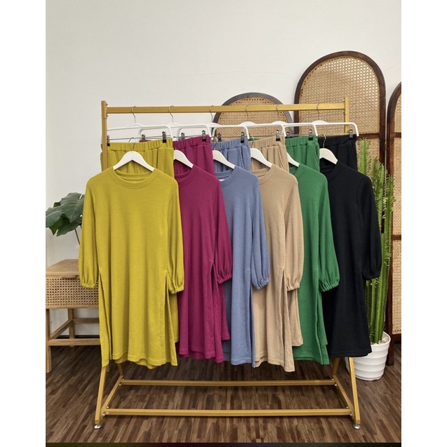 set tunik dunna uniqlo merk clarke setelan celana wanita