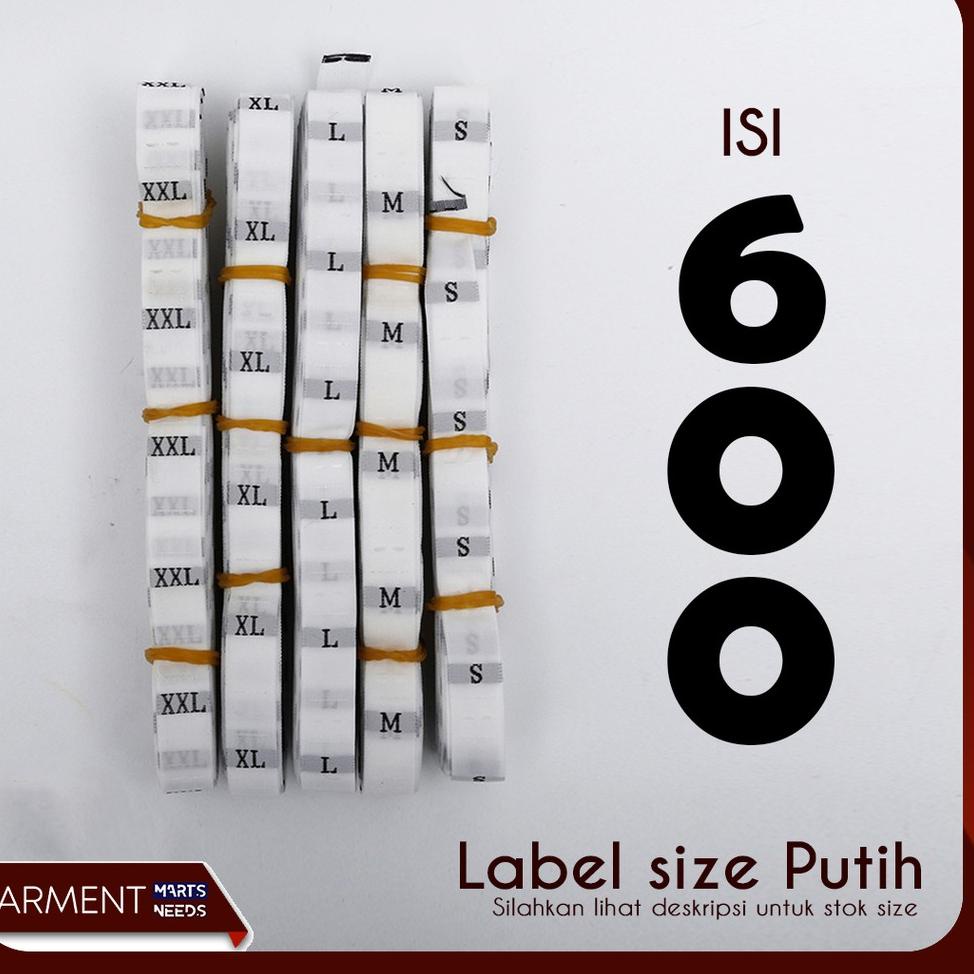 

√ Size Label Baju Label Pakaian Woven Rajut Polyester Putih Isi 600 pcs せ