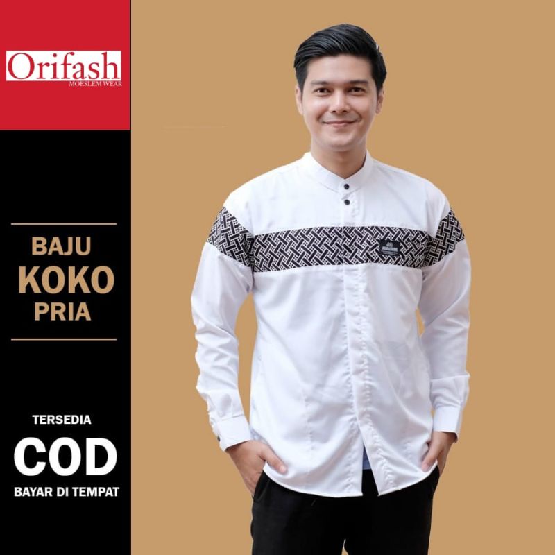 Baju Koko Pria Dewasa Lengan Panjang Motif Kobata Qynang Kombinasi Batik terbaru 2023