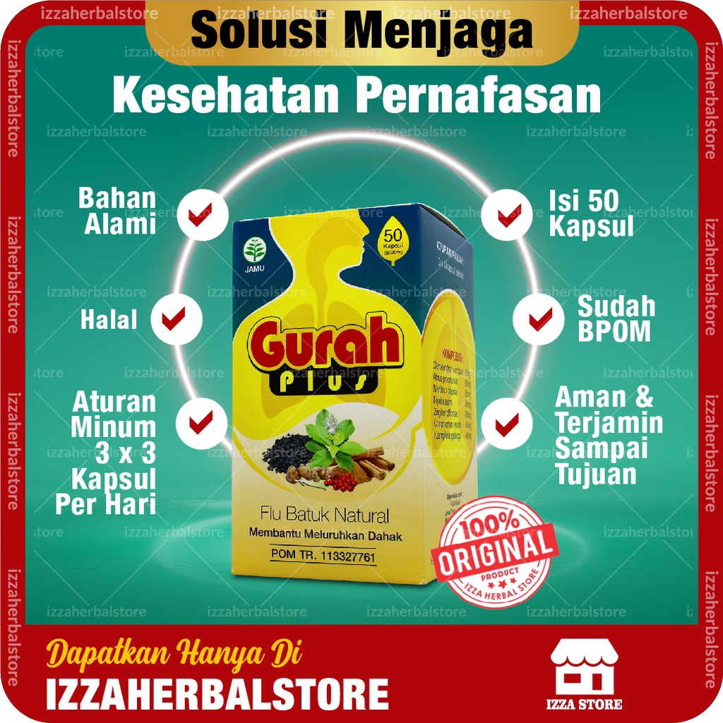 Kapsul GURAH PLUS Ekstra Herbal Pernapasan Gurah Batuk Berdahak ORIGINAL ASLI BPOM