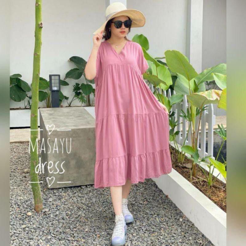 Masayu Dress Rayon Non Busui Halus Adem leher V