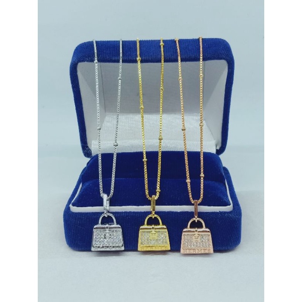 kalung rantai ilati jedar + liontin tas herm*S +MP /kalung perak asli silver 925 lapis emas/ kalung fashion wanita terbaru