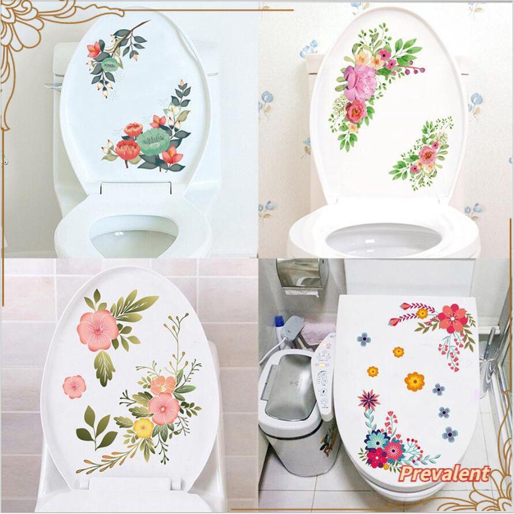 Preva Stiker Toilet Bunga Bunga Hadiah Kamar Mandi Ornamen Perekat Diri Dinding Mural