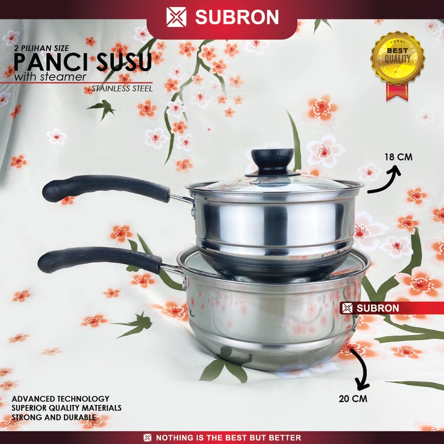 Panci Susu Milk Pot Steamer Kukus 18cm 20cm Stainless Kukusan - SUBRON