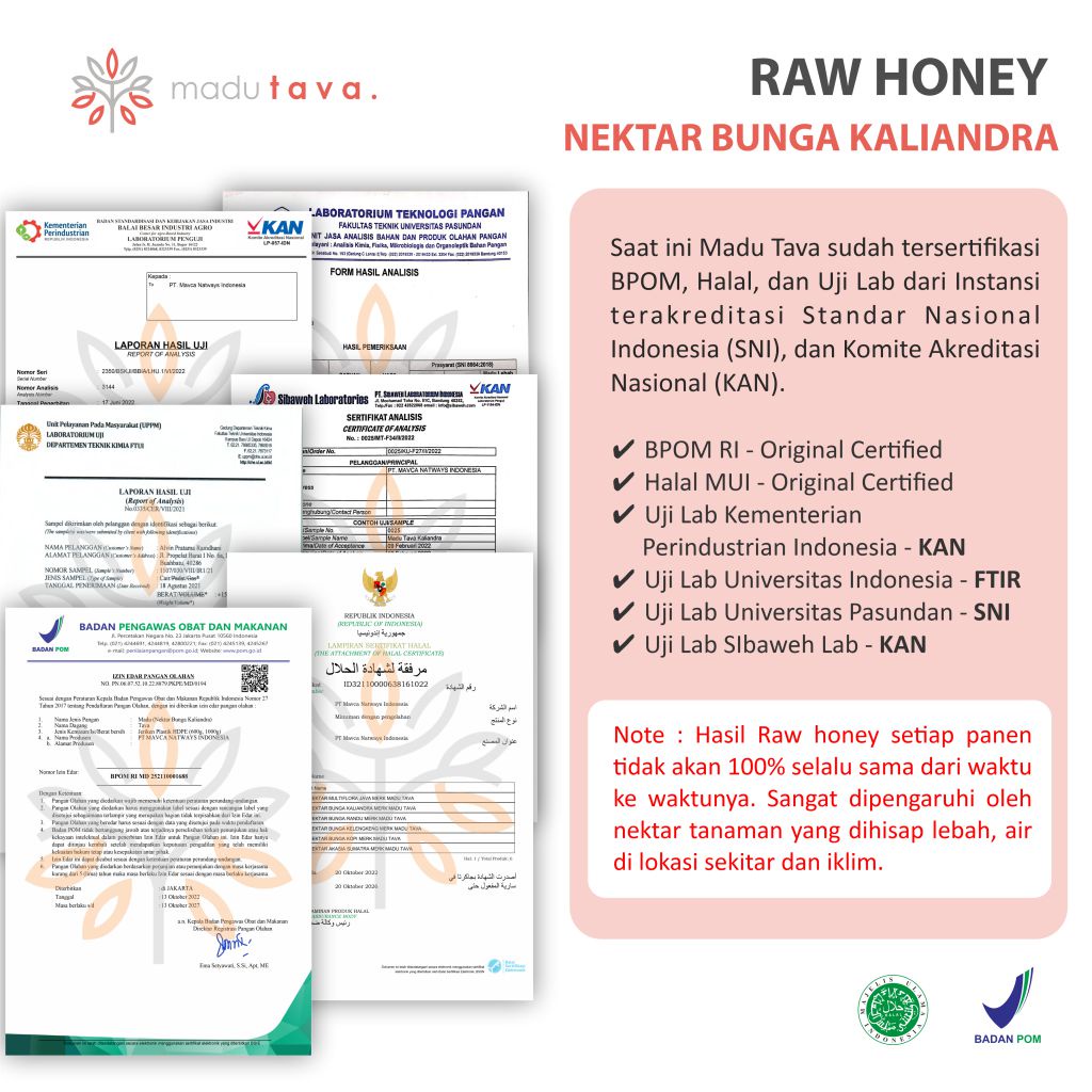 Madu Asli Murni 600gr Tava Grade A Nektar Kaliandra 100% Alami Pure Natural Raw Honey