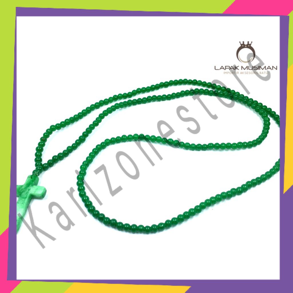 KALUNG SALIB BATU GIOK HIJAU ASLI NATURAL KODE LM 03