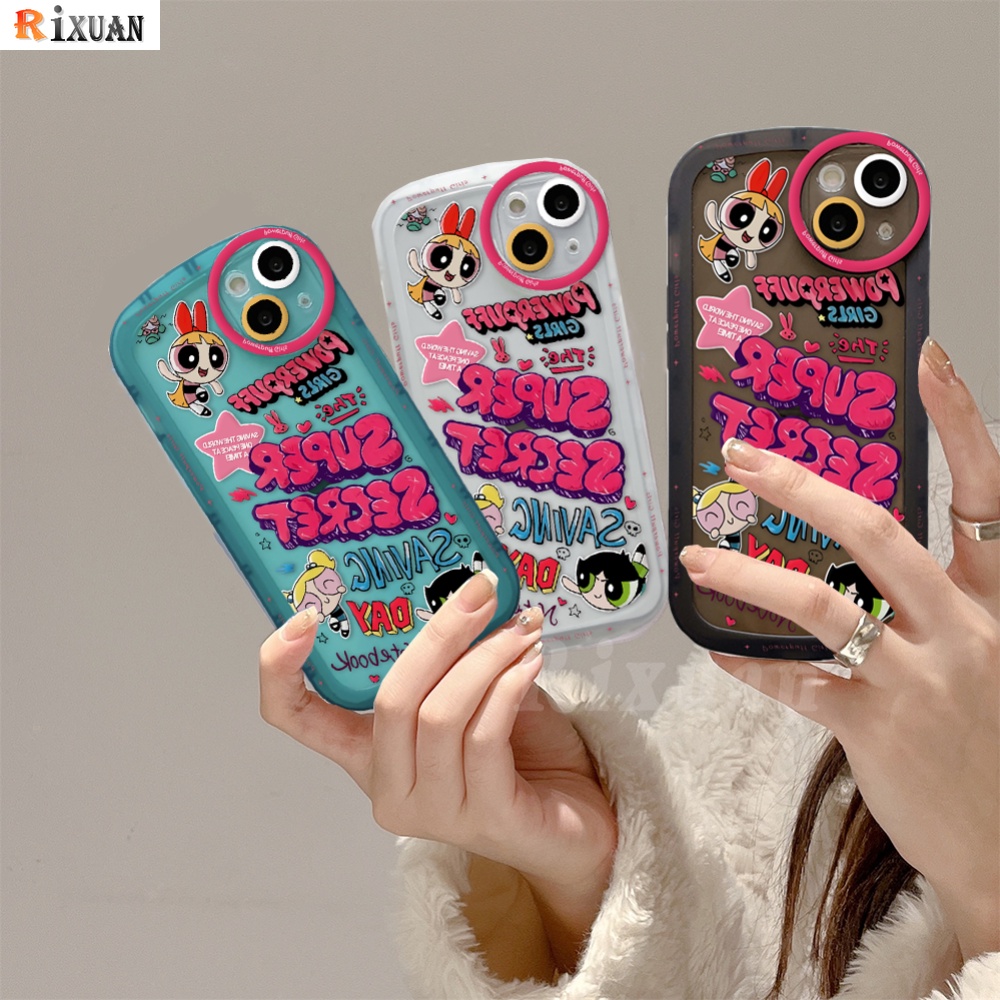 Fashion Case Kompatibel Untuk Iphone11 Pro MAX iPhone14 iPhone13 iPhone XR XS MAX iPhone6 6S 7 8 Plus Oval Gaya Kartun Powerpuff Gadis Shockproof Lembut TPU Bening Ponsel Cover RIXUAN