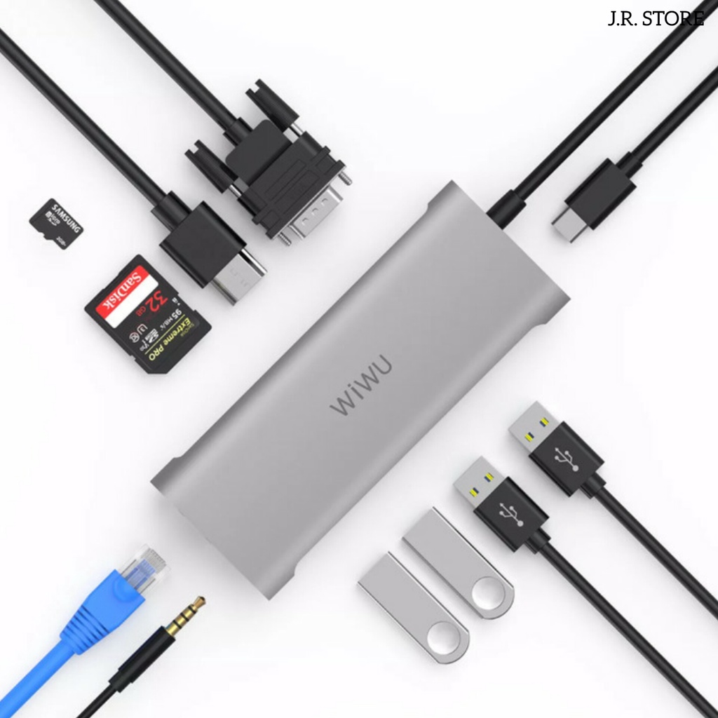 WIWU ALPHA 11 in 1 USB C to USB 3.0 HUB / HDMI / SD / TF / RJ45 / VGA / JACK / TYPE-C / MULTI PORTS