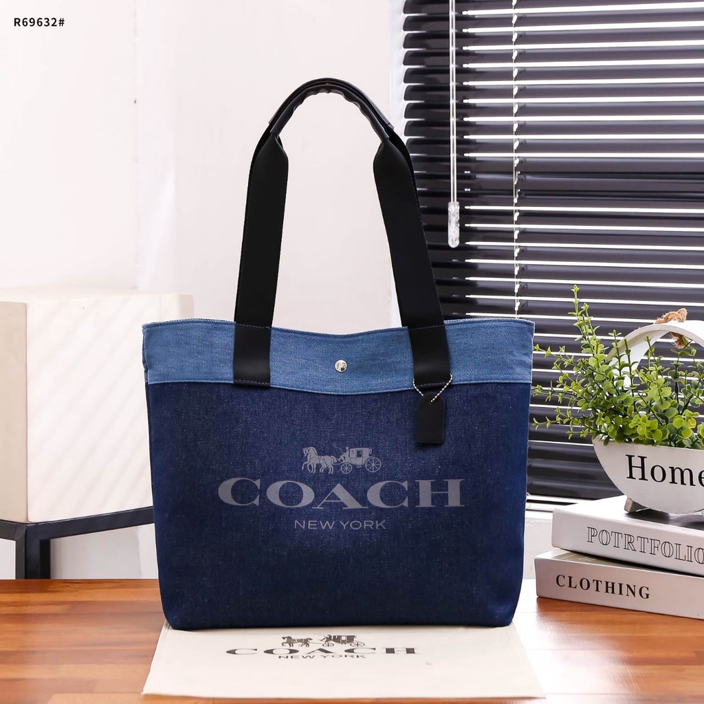 Coa Denim Canvas Tote Bag's Silver Hardware R69632