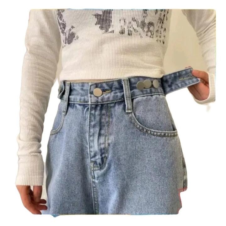 Kulot Jeans pinggang yang dapat disesuaikan - Kulot Adjusment Kancing Highwaist Loose Jeans Fashion Korea Style