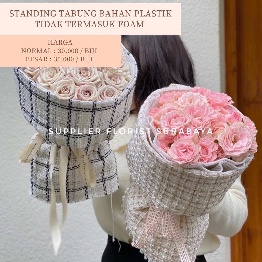 POT TABUNG PLASTIK RAHASIA STANDING BOUQUET, TIDAK TERMASUK FOAM BULAT