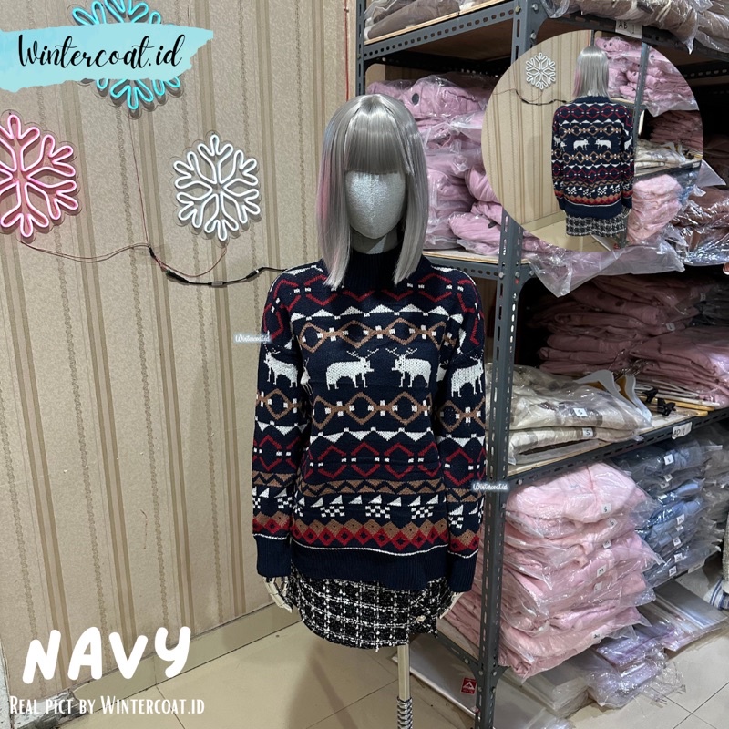 Sweater natal import hangat unisex cowok cewek couple christmas baju hadiah reindeer rudolph