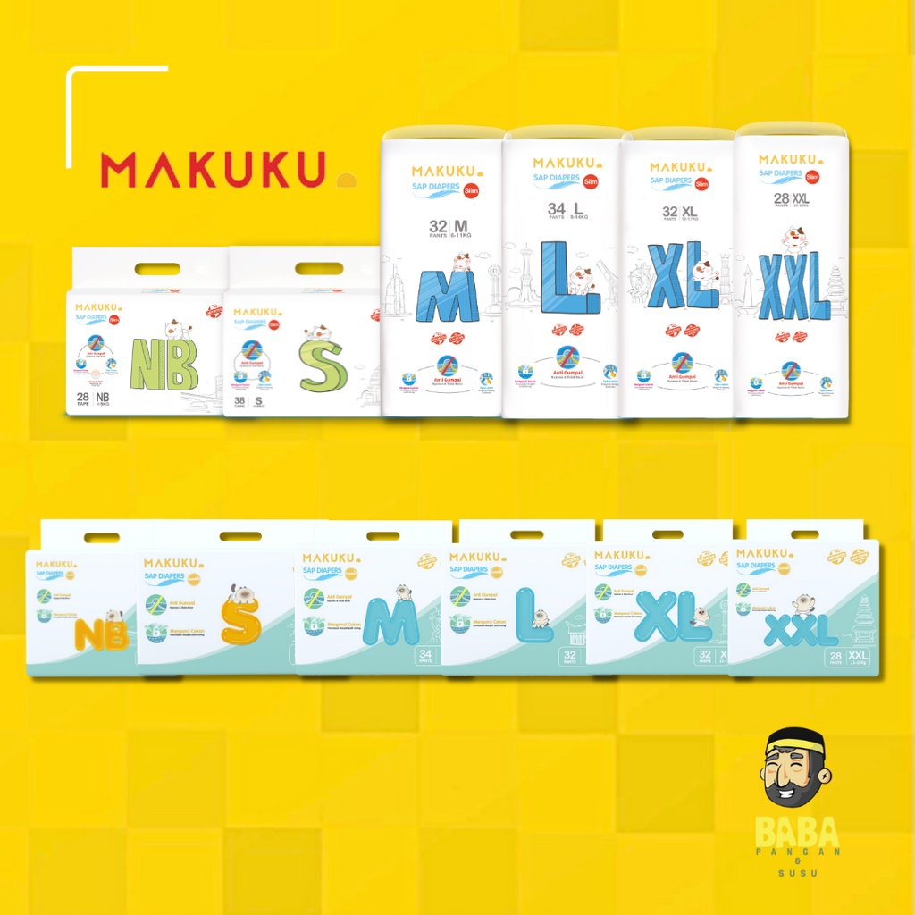 Makuku SAP Diapers New Slim/ Comfort+ NB/S/M/L/XL/XXL