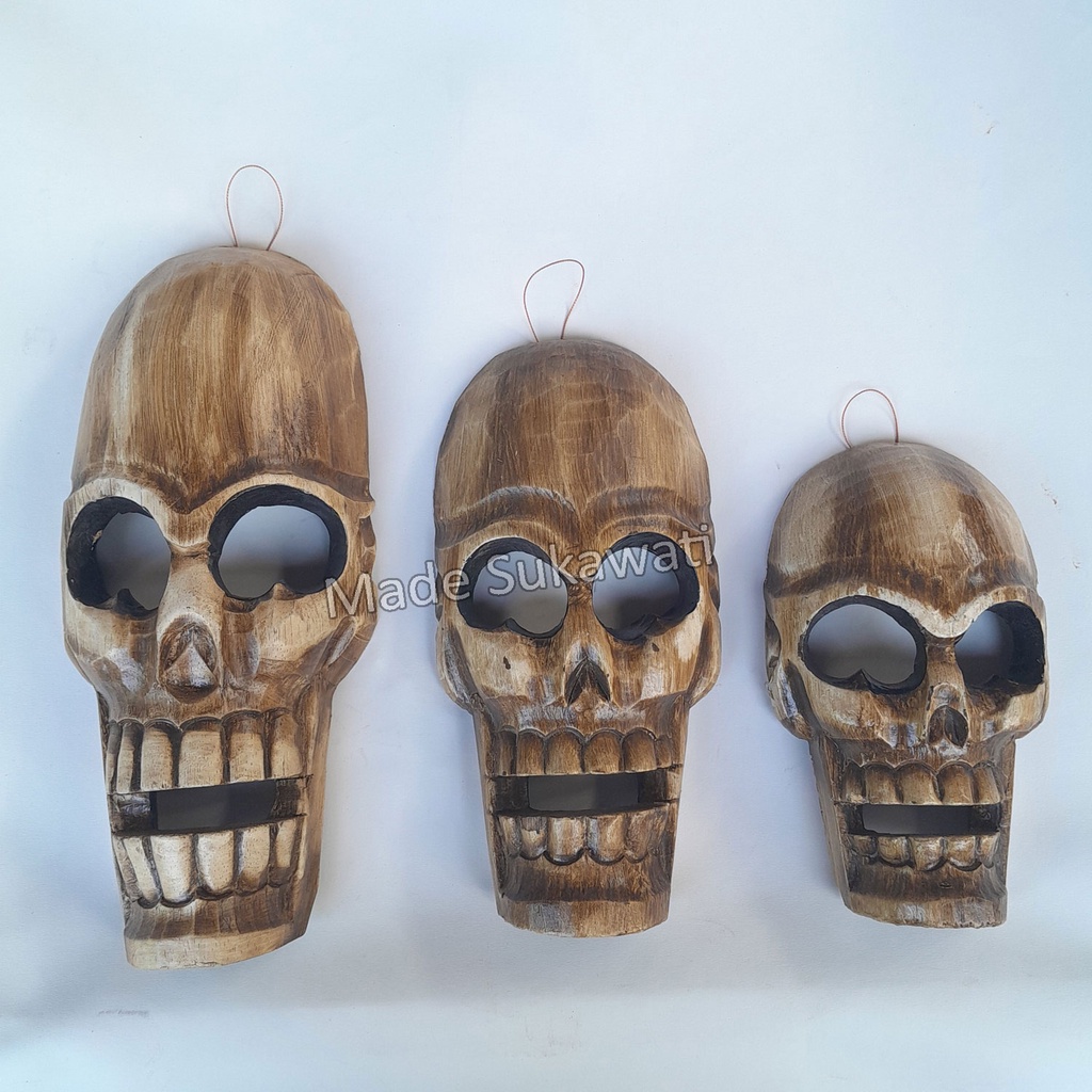 Hiasan dinding topeng Tengkorak Skull kerajinan ukiran kayu handmade