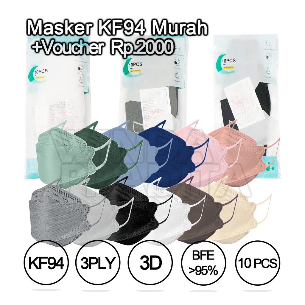Masker Kf94 Isi 50pcs 10pcs Mix Warna Warni Hitam Putih Murah
