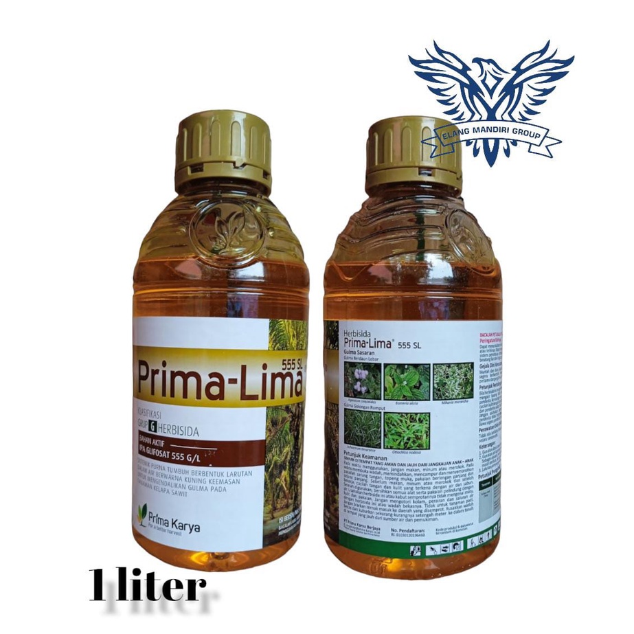 Herbisida Sistemik Prima Lima IPA Glisofat 555 G/L  1Liter Pembasmi Rumput Liar  Roundup gen up