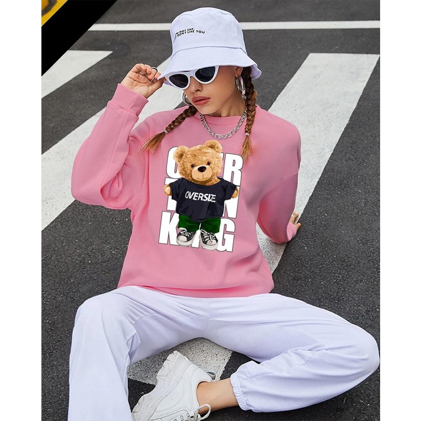 Kaos Lengan Panjang DTF BEAR OVERSIZE / Kaos Sweatshirt / Atasan Wanita / Atasan Wanita Lengan Panjang