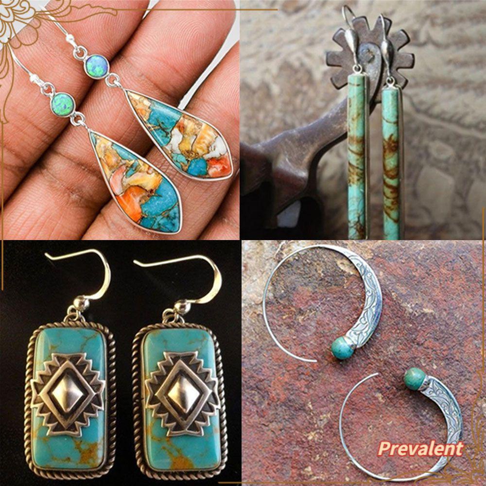 Preva 1pasang Anting Kait Turquoise Wanita Bohemian Vintage Perhiasan