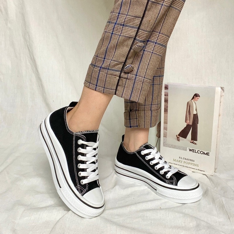 AVANCEID SIZE 36-41 1880 Sepatu Sneakers Wanita Sekolah Kerja Putih Hitam Import