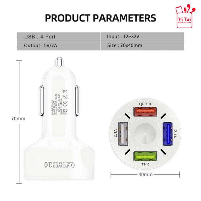 CAR CHARGER YITAI QC3.0 4 PORT USB CHARGER MOBIL FAST CHAERGER-CCG05 - BDC