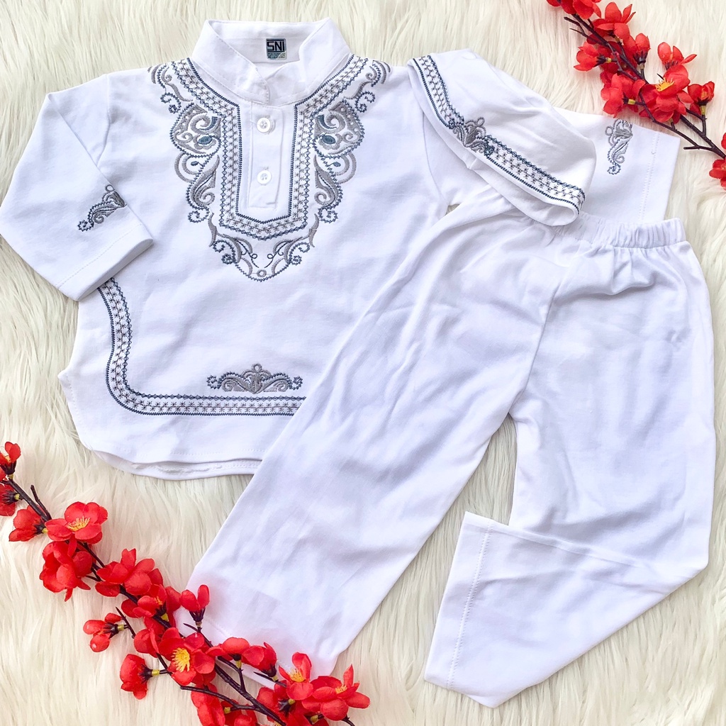 Baju koko 6-18 bulan motif bagus besteller putih lebaran idul fitri anak bayi cowok laki murah -kok