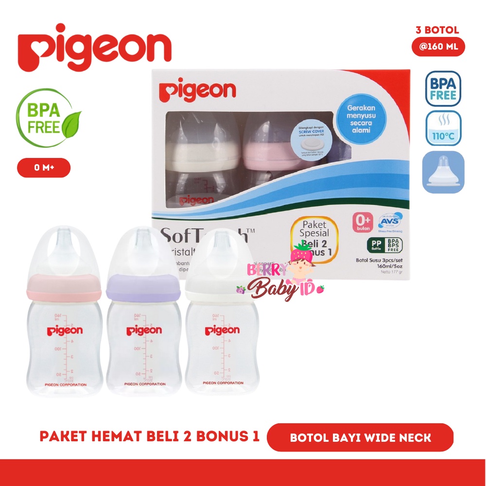 Pigeon Paket Beli 2 Gratis 1 Botol Susu Bayi Soft Touch 160 ml 0m+ Berry Mart