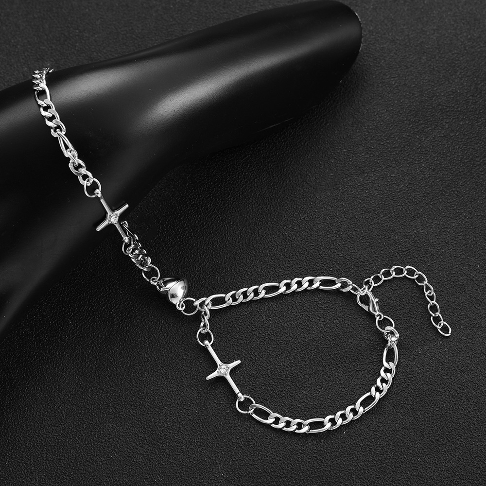 4pcs/1set Gelang Couple Spesial Gelang Cinta Perak Gelang Rantai Sederhana Hadiah Hari Valentine Untuk Wanita Dan Pria