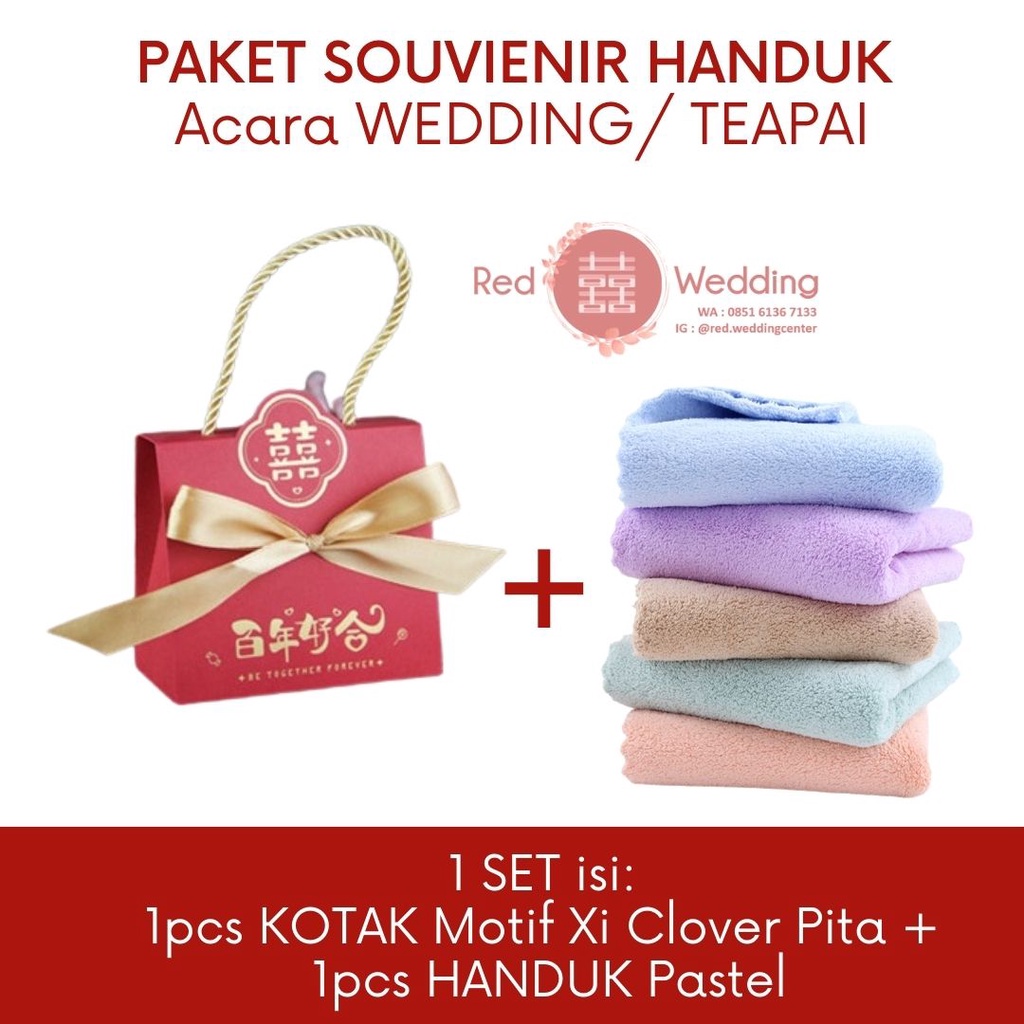 [KOTAK Pita Xi] PAKET HANDUK Pastel / Handuk Merah Souvenir Pernikahan Wedding / Teapai / Sangjit - MOHON BACA DESKRIPSI