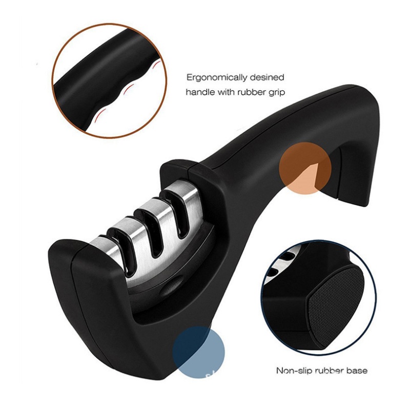 Knife Sharpener，Hitam，3 Tahap Asahan，Utensil Alat Pengasah Pisau Dapur