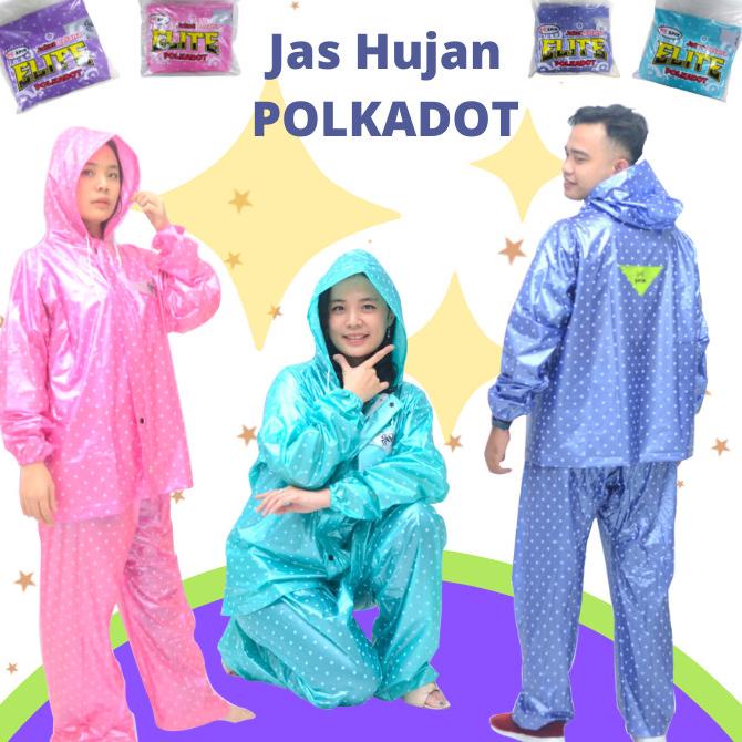 Jas Hujan Dewasa Baju Celana Motif Polkadot Raincoat Mantel Hujan Spin