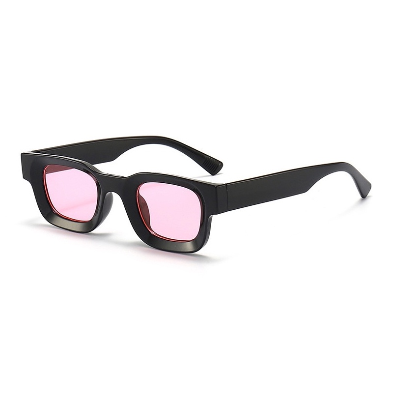 Kacamata Boldie Frame Tebal Skinny Hitam Persegi Panjang Uv400 Gaya Vintage Retro Untuk Wanita Dan Pria-Merah jambu