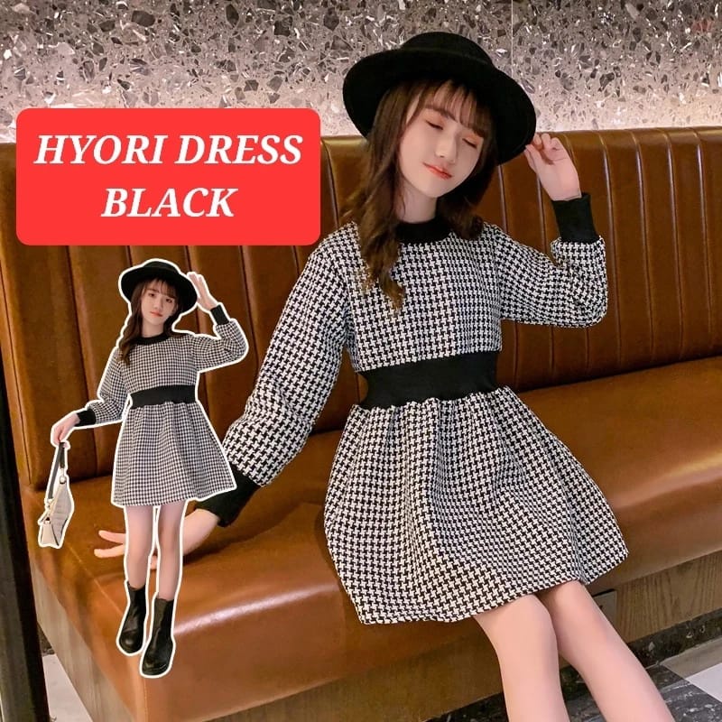 HYORI DRESS BLACK BAJU CASUAL ANAK REMAJA CEWK FASHION KOREA IMPORT ELEGAN