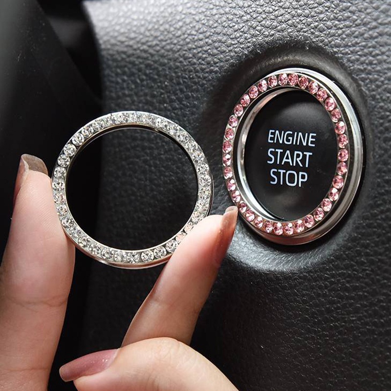 Sparkling Rhinestones Inlay Car Start Button Decorative Ring/Saklar Otomotif Self Adhesive Lingkaran Logam Mewah/Loop Pelindung Kunci Berhenti Kendaraan