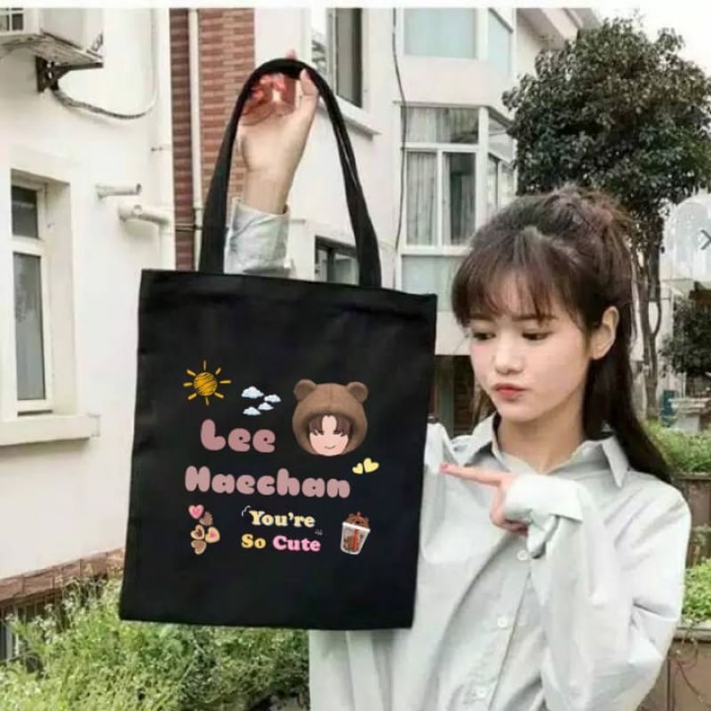 Totebag black NCT dream tote bag hitam park jisung lee haechan mark lee zhong chenle