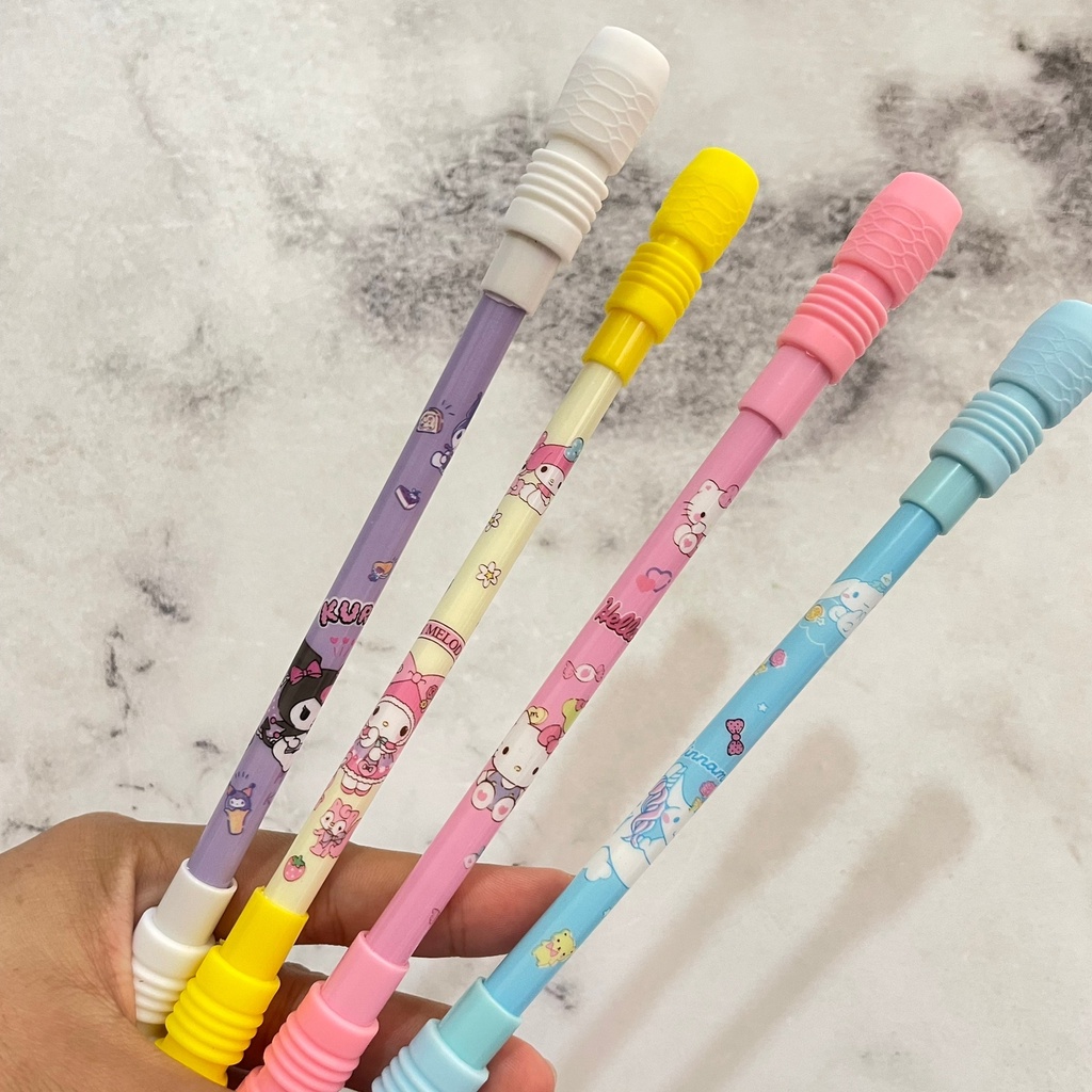 PULPEN TONGKAT PUTAR SANRIO SUPER CUTE UNIK READY 4 WARNA HARGA MURAH PEN PUTAR KARAKTER KUROMI CINAMOROL MELODY TINTA HITAM STATIONARY FAVORIT ANAK TERLENGKAP BEST QUALITY