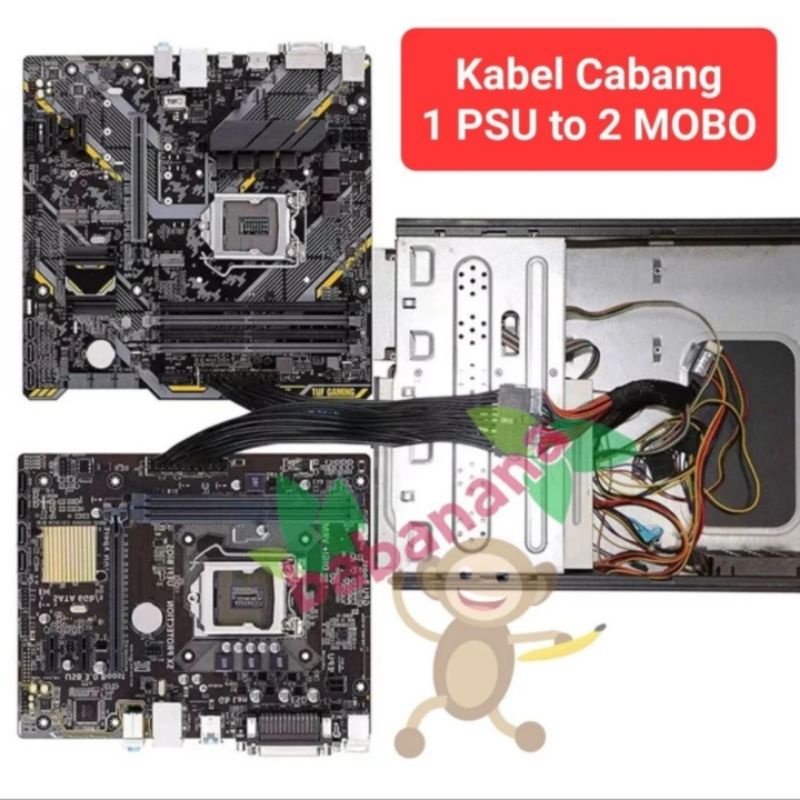 Kabel konverter for dual motherboard atx 24pin splitter cabang 24 pin