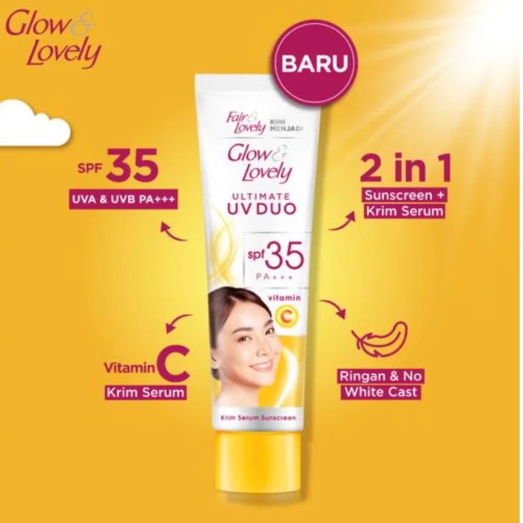 Glow &amp; Lovely Ultimate UV Duo Krim Vit C &amp; Niacinamide Sunscreen SPF 35 PA+++