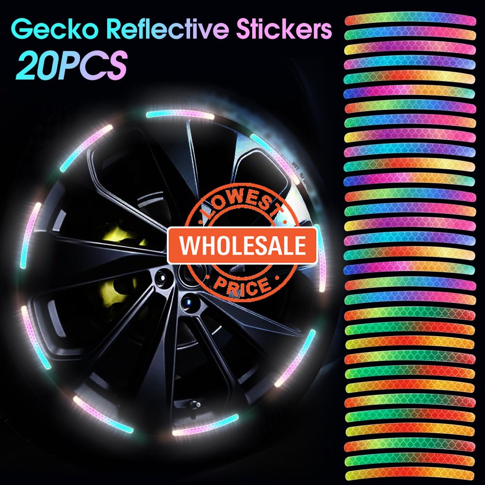 [Harga Grosir] 20Pcs Stiker Reflektif Hub Mobil, Strip Reflektif Mobil Pelangi, Stiker Roda, Tape Luminous Rim Stripe, Tape Reflektif Tinggi Peringatan Keselamatan Universal, Dekorasi Otomatis