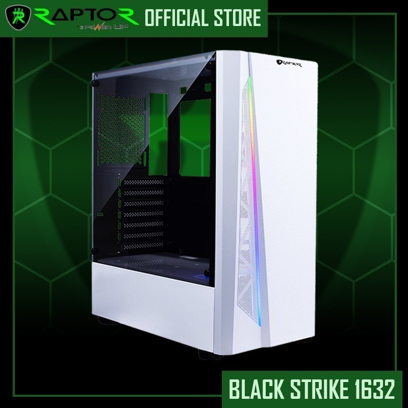 Casing Raptor Black Strike 1632 White RGB Casing PC Gaming