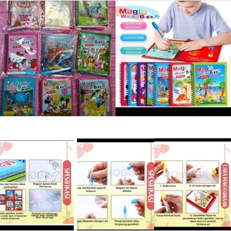 MAGIC WATER DRAWING PAINTING BOOK BUKU GAMBAR MEWARNAI EDUKASI STATIONERY