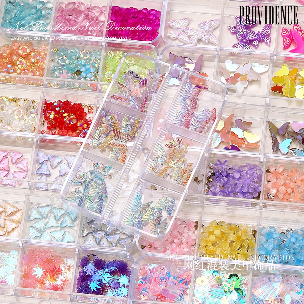 Providence 1kotak Dekorasi Kuku Bentuk Kreatif Berkilau Mempesona Efek Visual Tidak Luntur Warna Vibrant 6kisi Payet Berlian Imitasi Nail Art Decor Manicure Jewelry Perlengkapan Kuku