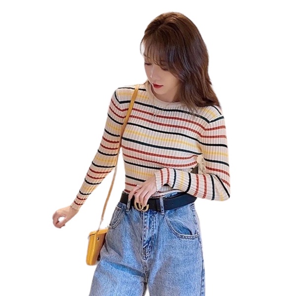 Rainbow Bica knit Sweater Rajut Strip