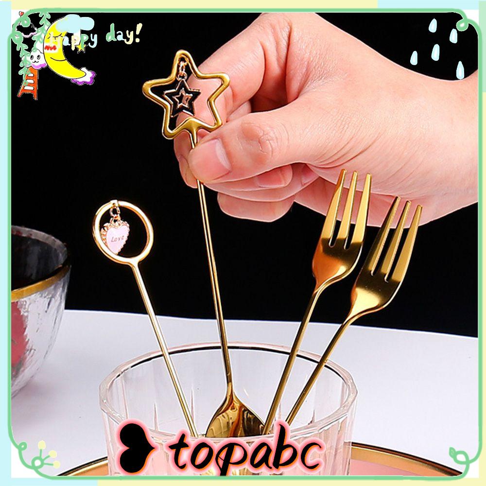 Top Sendok Kopi304 Stainless Steel Stirring spoon Fork Dengan Liontin Cantik Sendok Teh